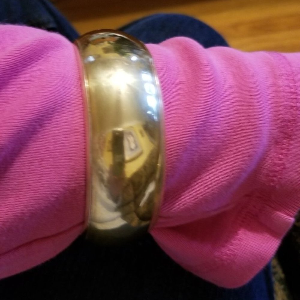 Shinny, wide, brass bangle bracelet, handmade in India, vintage 80s, handmade